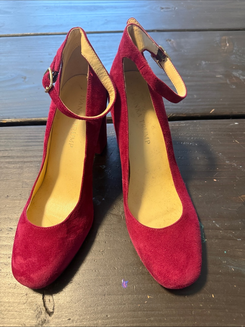 Ivanka Trump Oasia Dark Pink/Maroon Suede Ankle-Strap Block Heels